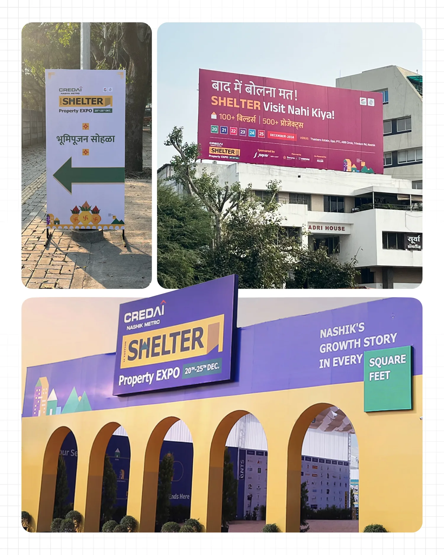Shelter 2024 hoardings and expo entrance across Nashik